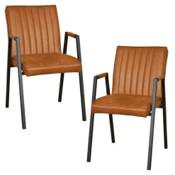Fauteuil de table cognac à bandes (lot de 2) CORTINA