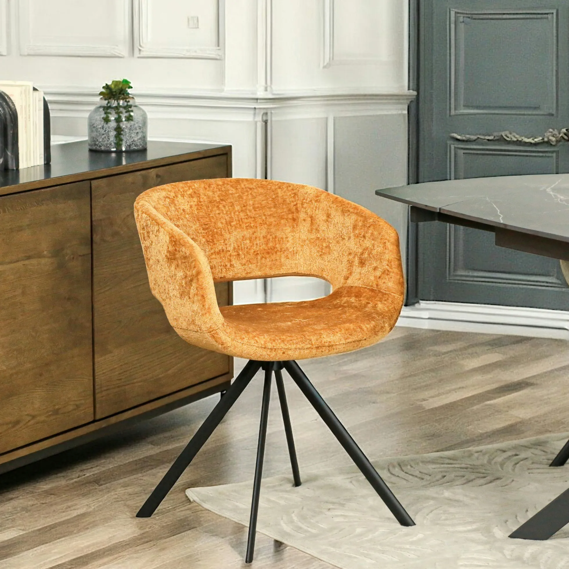 Fauteuil de table contemporain velours doré (lot de 2) FLORENCE