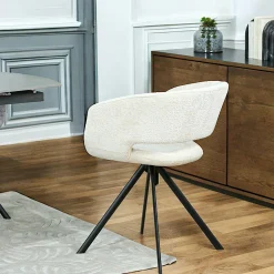 Fauteuil de table contemporain velours ecru (lot de 2) FLORENCE