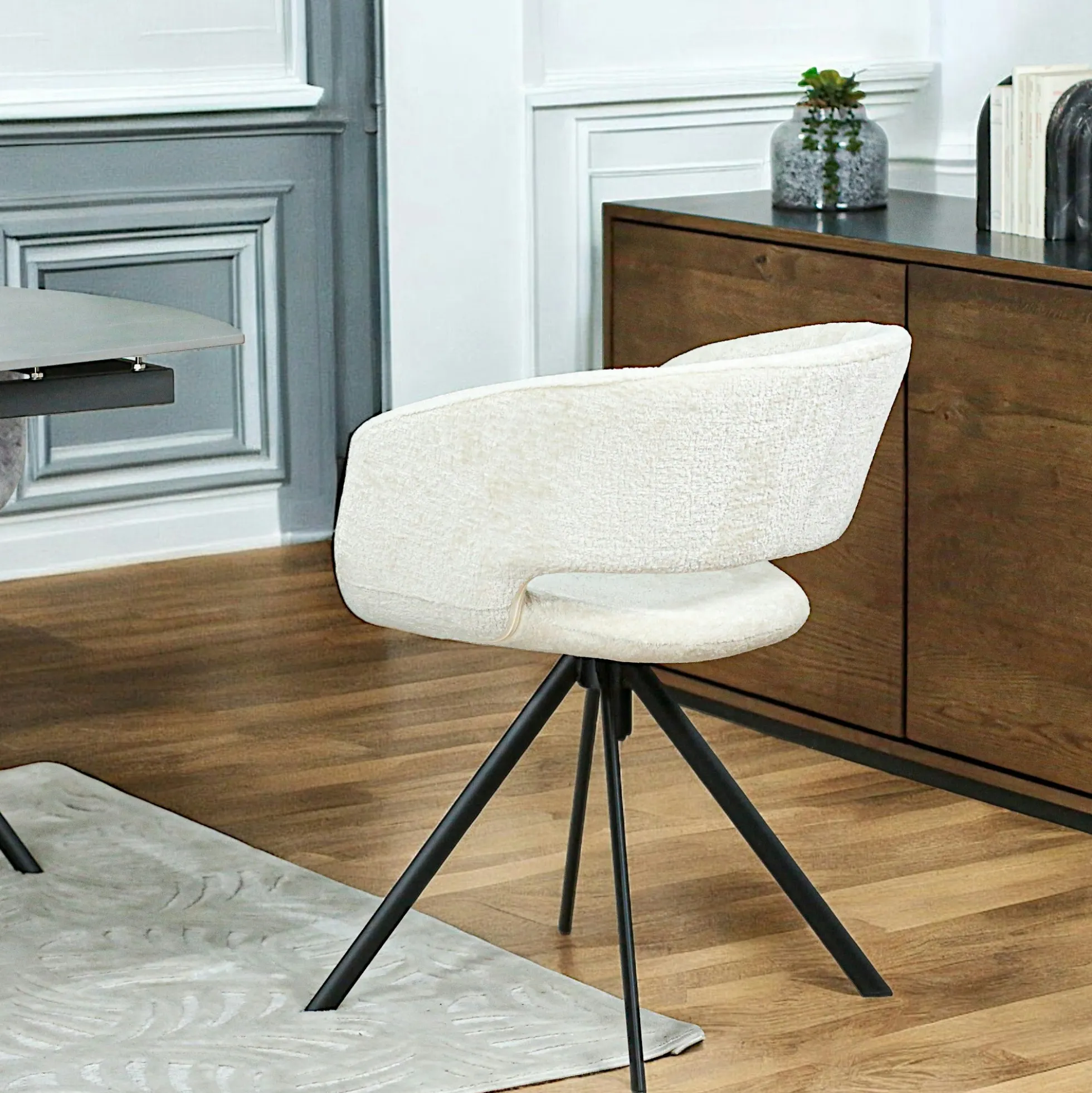 Fauteuil de table contemporain velours ecru (lot de 2) FLORENCE