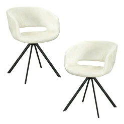 Fauteuil de table contemporain velours ecru (lot de 2) FLORENCE