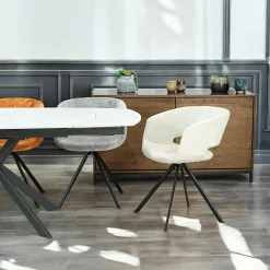 Fauteuil de table contemporain velours ecru (lot de 2) FLORENCE