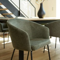 Fauteuil de table contemporain tissu vert olive (lot de 2) TIM