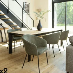 Fauteuil de table contemporain tissu vert olive (lot de 2) TIM