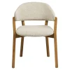 Fauteuil de table en bois et tissu beige (lot de 2) AMSTERDAM