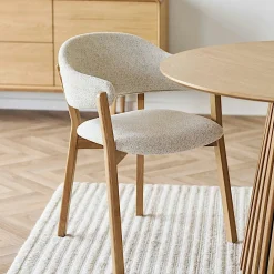 Fauteuil de table en bois et tissu beige (lot de 2) AMSTERDAM