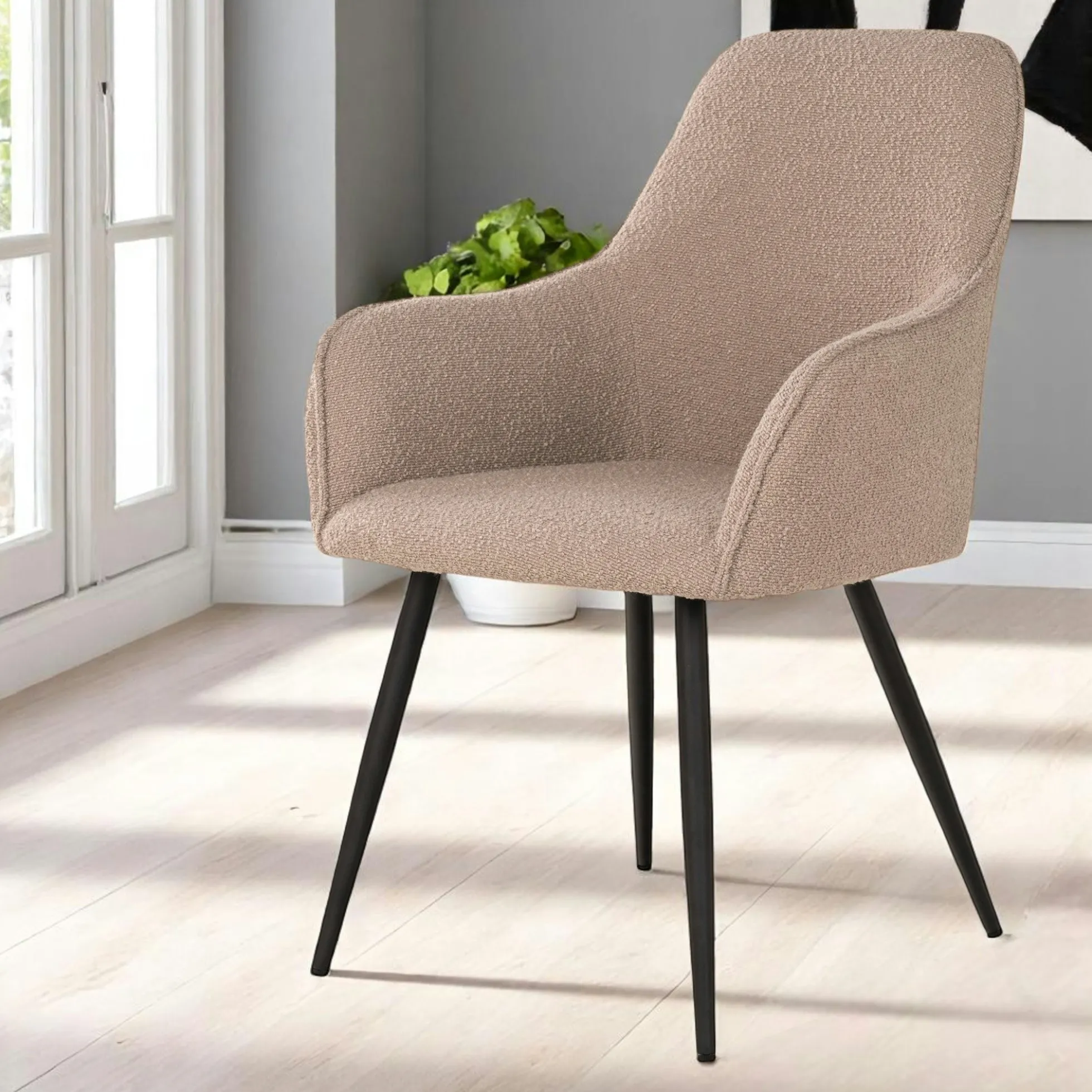 Fauteuil de table en bouclette beige (lot de 2) SAVONE