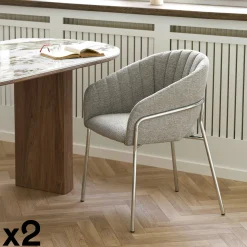 Fauteuil de table en tissu gris clair, pieds chromés (lot de 2) BERLIN