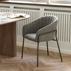 Fauteuil de table en tissu gris foncé, pieds chromés (lot de 2) BERLIN