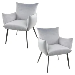 Fauteuil de table en velours gris clair effet coussin (lot de 2) MELBOURNE