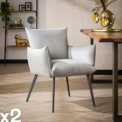 Fauteuil de table en velours gris clair effet coussin (lot de 2) MELBOURNE