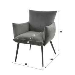 Fauteuil de table en velours gris clair effet coussin (lot de 2) MELBOURNE