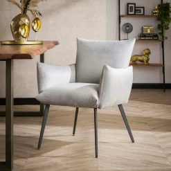 Fauteuil de table en velours gris clair effet coussin (lot de 2) MELBOURNE