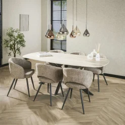 Fauteuil de table en velours tissé sable avec dossier ouvert (lot de 2) GALWAY