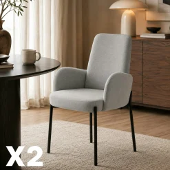 Fauteuil de table gris clair pieds noirs (x2) AUREN