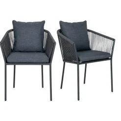 Fauteuil de table gris en corde (lot de 2) GRENADE