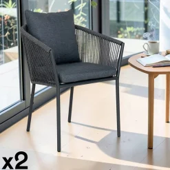 Fauteuil de table gris en corde (lot de 2) GRENADE