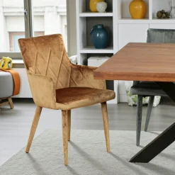 Fauteuil de table moderne en velours doré (lot de 2) HAWAI