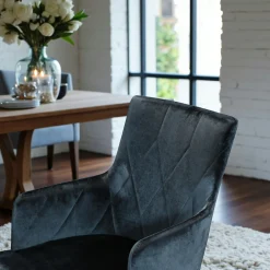 Fauteuil de table moderne en velours bleu (lot de 2) HAWAI