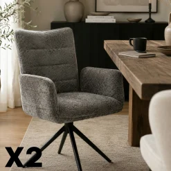 Fauteuil de table pivotant anthracite en tissu texturé (x2) RIVANO
