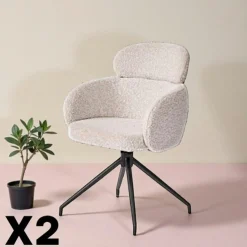 Fauteuil de table pivotant beige bouclette (lot de 2) LOMBARDIE