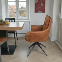Fauteuil de table pivotant cognac à poignée (lot de 2) LOMBARDIE