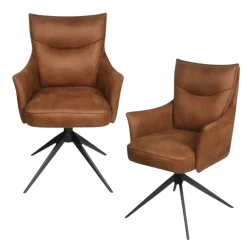 Fauteuil de table pivotant cognac à poignée (lot de 2) LOMBARDIE