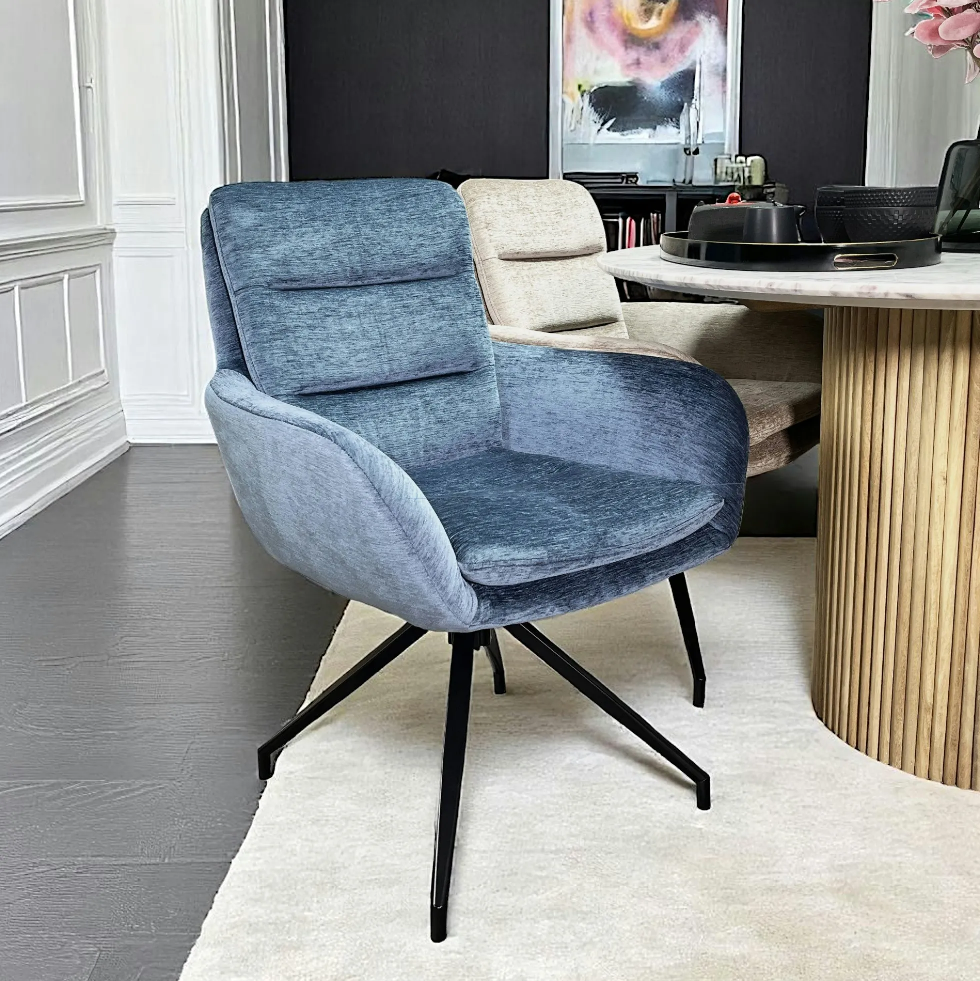Fauteuil de table pivotant en velours bleu (lot de 2) PALERME