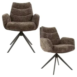 Fauteuil de table pivotant en tissu chenille taupe (x2) TAJ
