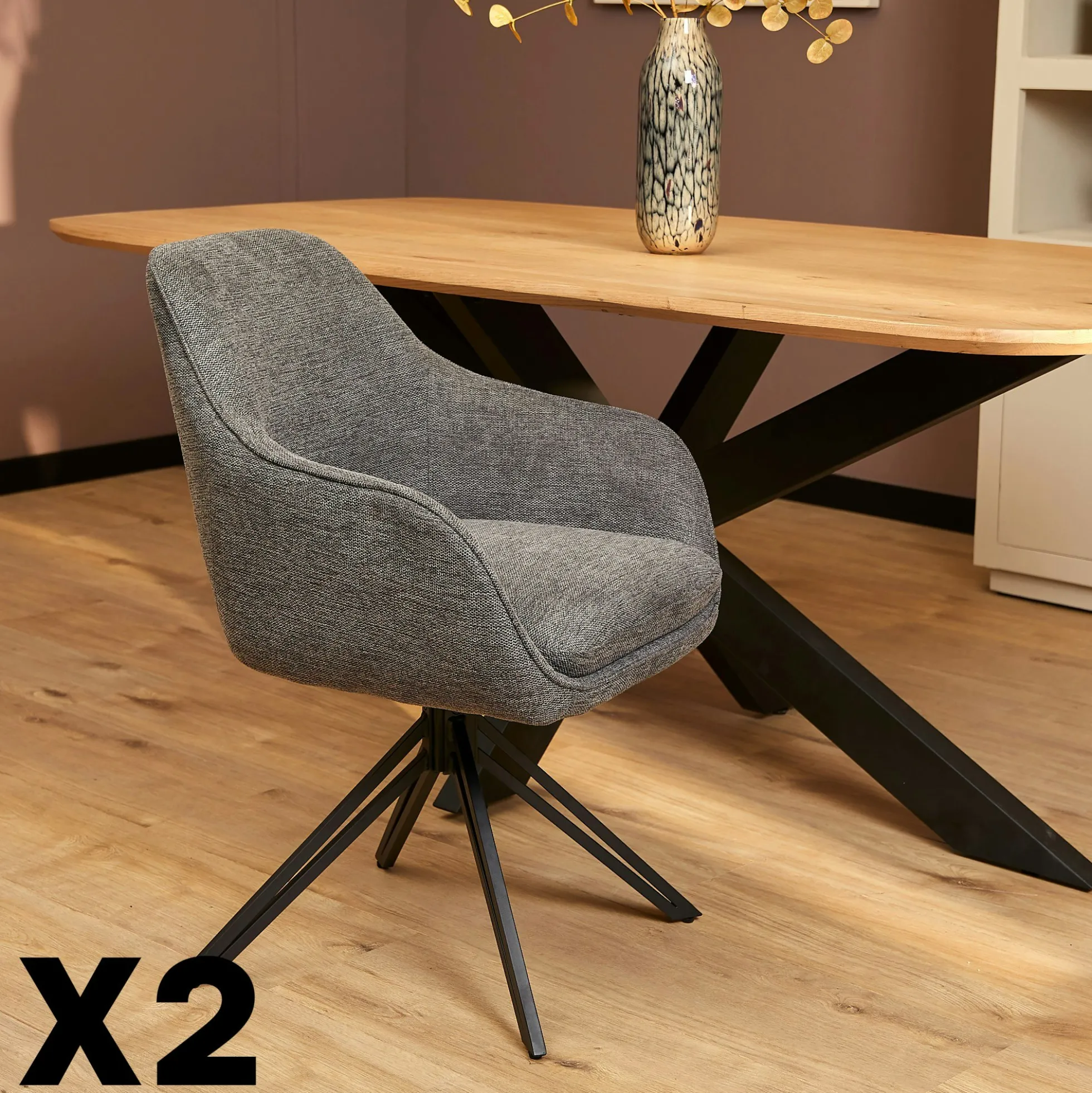 Fauteuil de table pivotant gris foncé à poignée (lot de 2) CORTINA