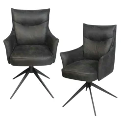 Fauteuil de table pivotant gris foncé à poignée (lot de 2) LOMBARDIE