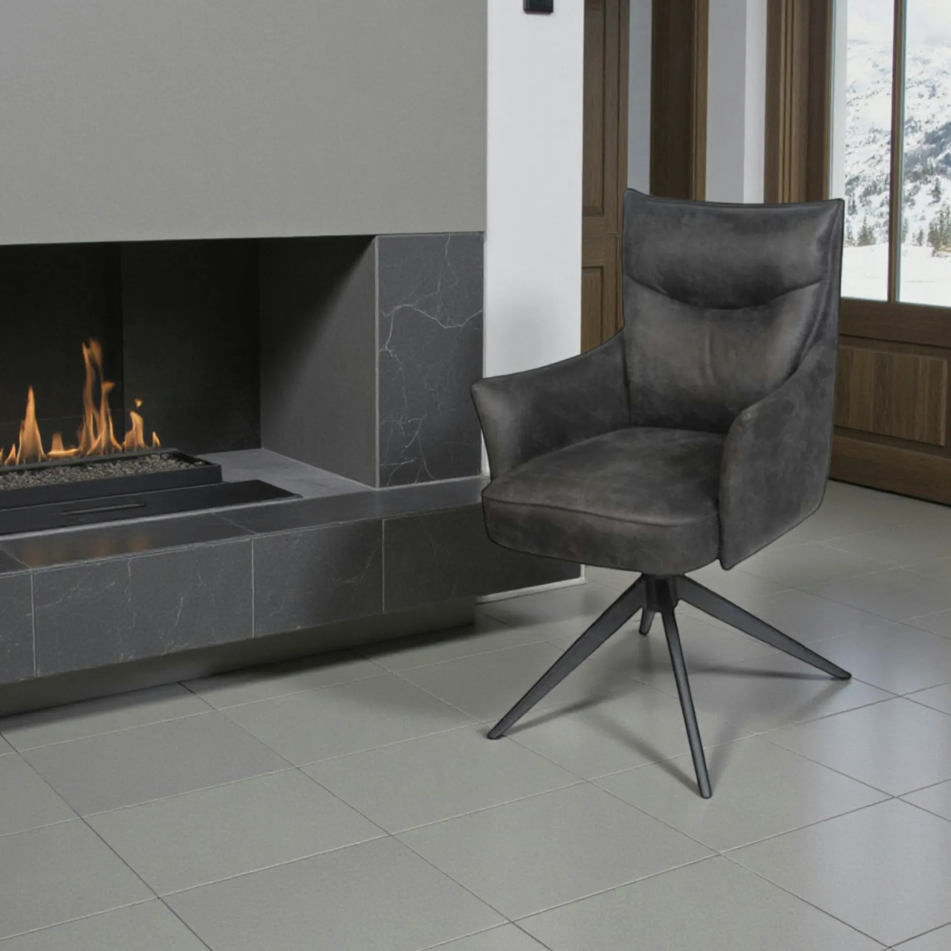 Fauteuil de table pivotant gris foncé à poignée (lot de 2) LOMBARDIE