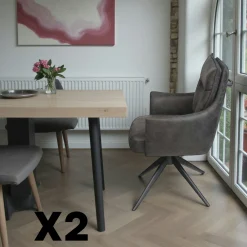 Fauteuil de table pivotant gris foncé à poignée (lot de 2) LOMBARDIE