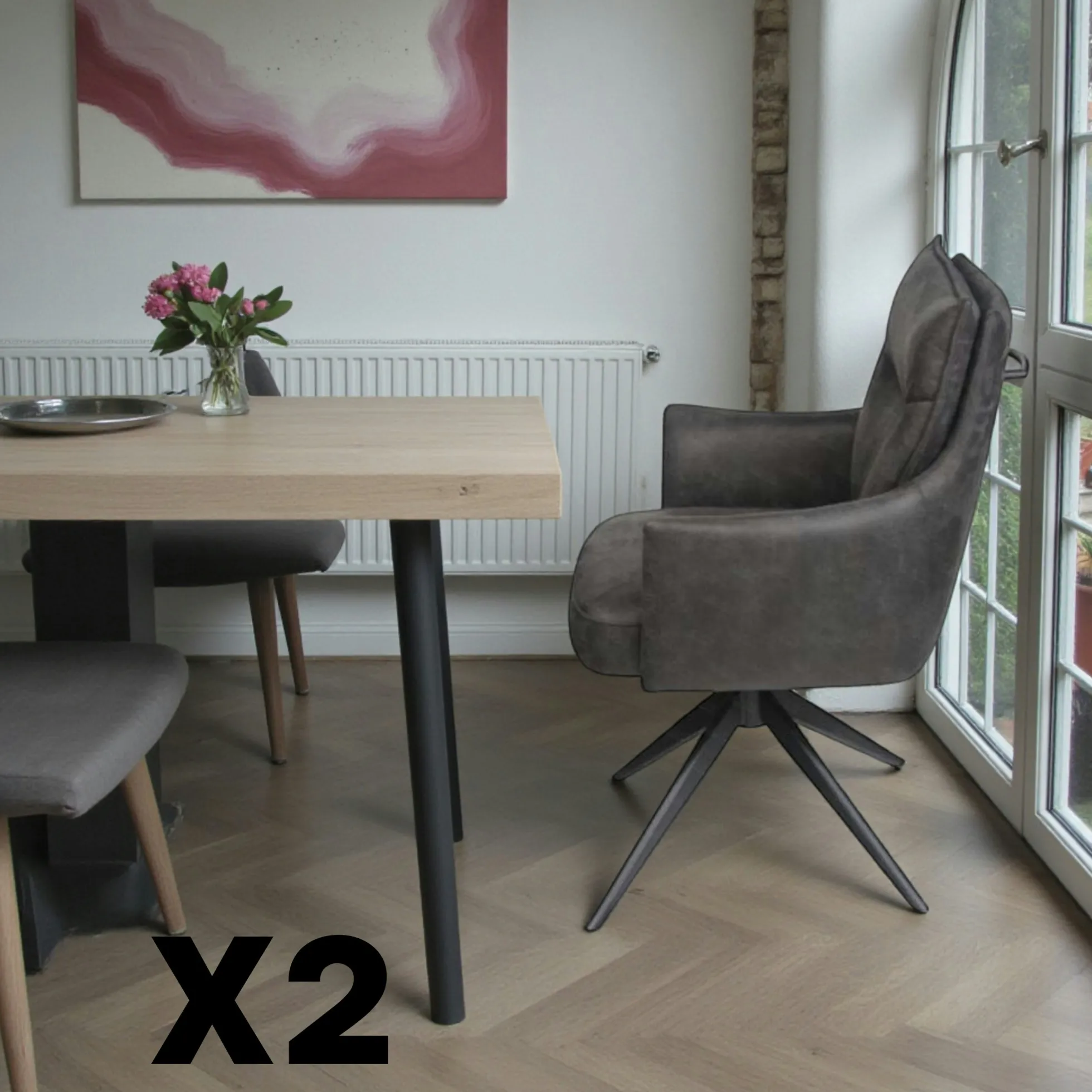 Fauteuil de table pivotant gris foncé à poignée (lot de 2) LOMBARDIE