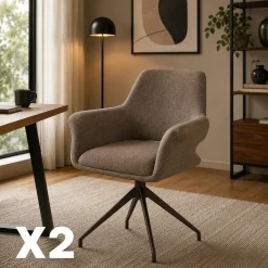 Fauteuil de table pivotant marron pieds bronze (x2) AUREN