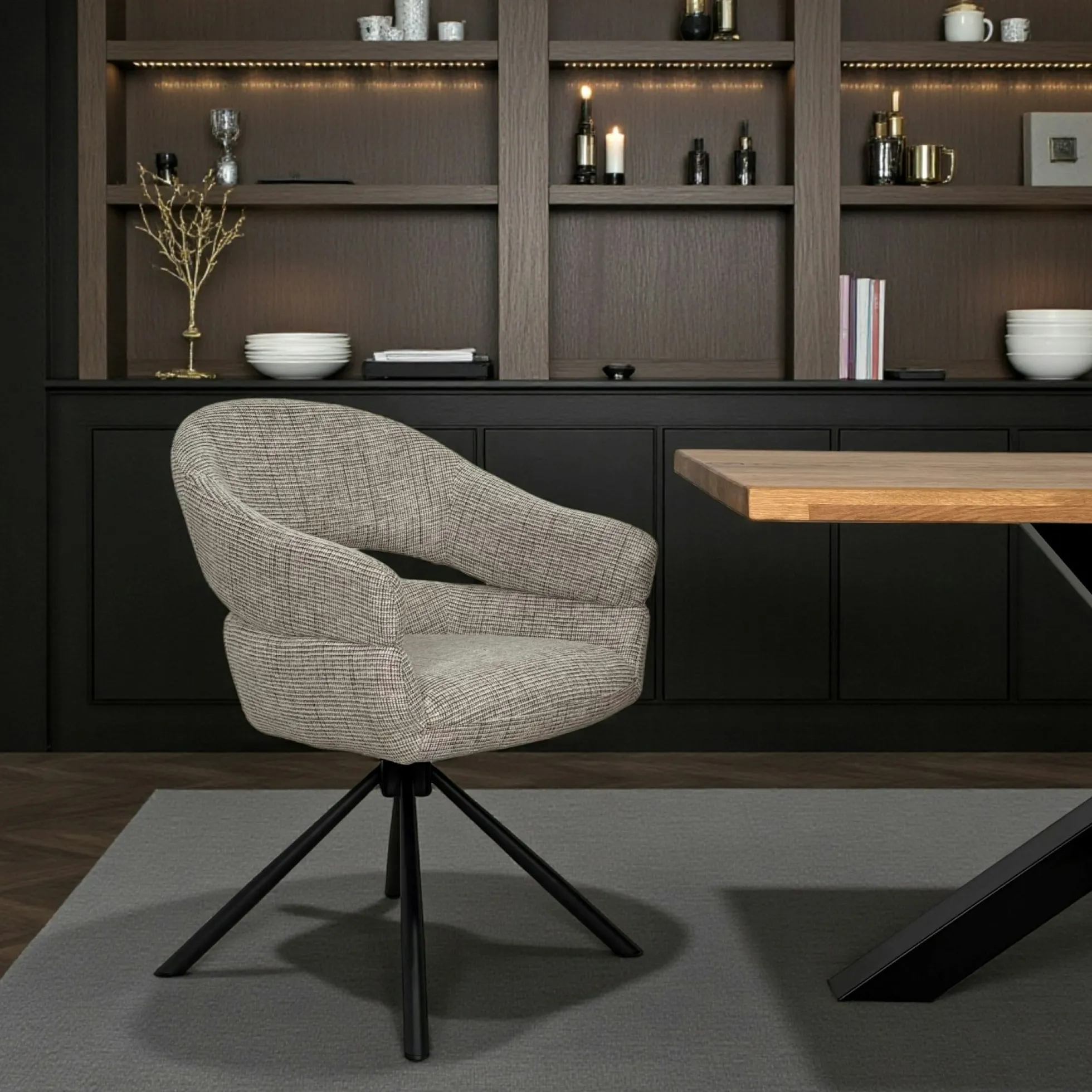 Fauteuil de table pivotant taupe à dos ouvert (lot de 2) IENA