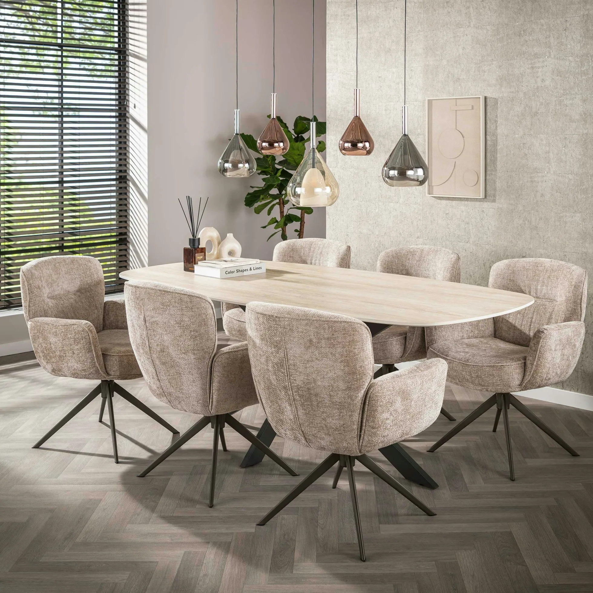 Fauteuil de table pivotant tissu chenille sable (x2) ASCOLI