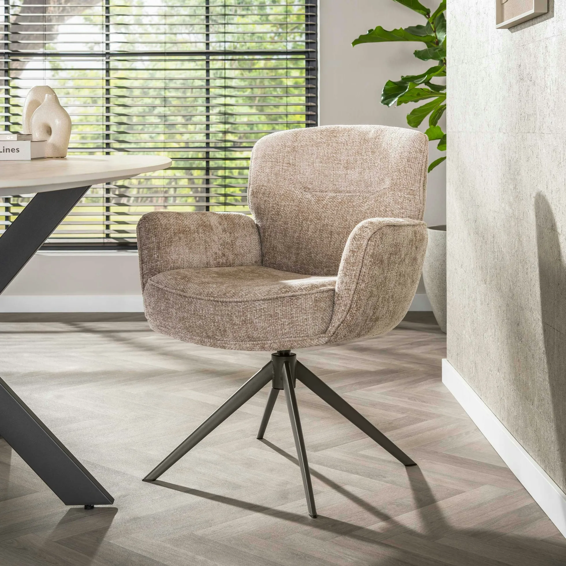 Fauteuil de table pivotant tissu chenille sable (x2) ASCOLI