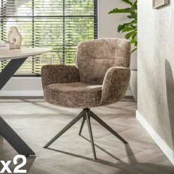 Fauteuil de table pivotant tissu chenille brun chaud (x2) ASCOLI