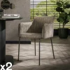 Fauteuil de table taupe en tissu à larges côtes (lot de 2) NOVA