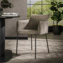 Fauteuil de table taupe en tissu à larges côtes (lot de 2) NOVA