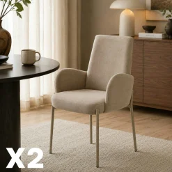 Fauteuil de table tissu beige pieds beige (x2) AUREN
