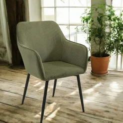 Fauteuil de table tissu cotelé vert (lot de 2) MALMOE