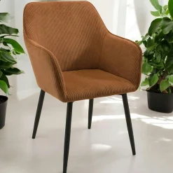 Fauteuil de table tissu cotelé brun (lot de 2) MALMOE