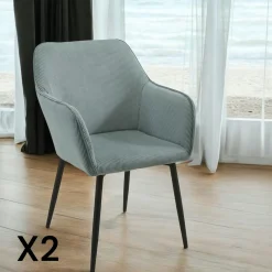 Fauteuil de table tissu cotelé bleu (lot de 2) MALMOE