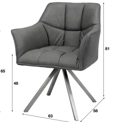Fauteuil de table tissu jeans gris pied étoile LUCKNOW