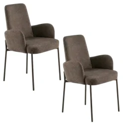 Fauteuil de table tissu marron pieds bronze (x2) AUREN