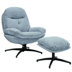 Fauteuil détente bleu acier pivotant avec repose-pieds IENA
