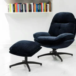 Fauteuil détente bleu nuit pivotant avec repose-pieds IENA