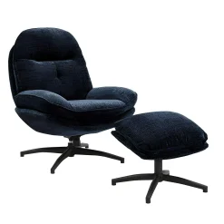 Fauteuil détente bleu nuit pivotant avec repose-pieds IENA